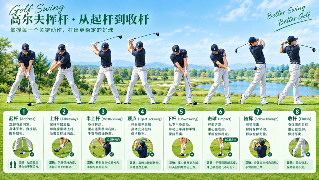挥杆框架：从起杆到完成收杆，详细介绍每个阶段的要点和练习方法